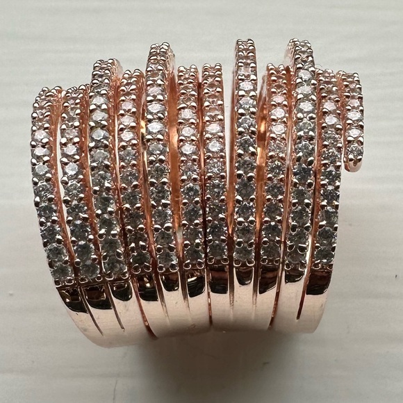 Genuine Silver Rose Gold Plated Four Rings With CZ Connected By Hinges Size 6 - Picture 2 of 7